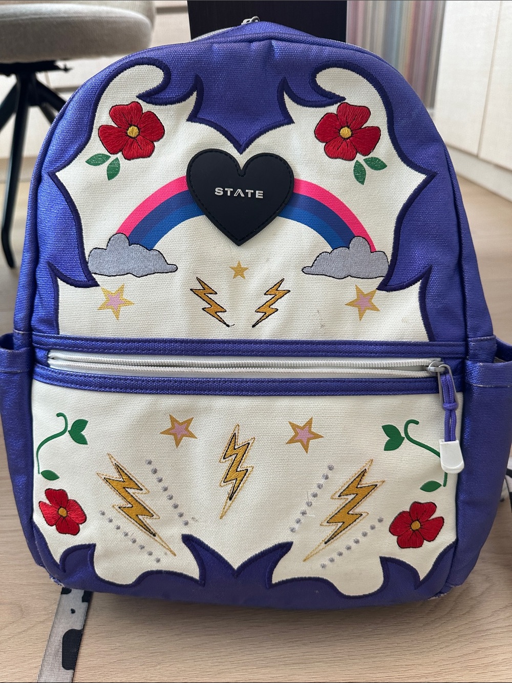 STATE Purple & Cream Embroidered Rainbow Heart Mini Backpack